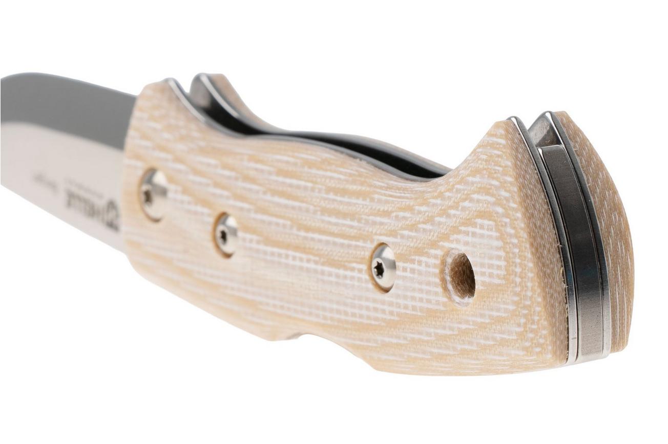 Helle 761 Berget, 200763, Satin Sandvik 12C27, Beige Canvas Micarta bushcraft zakmes
