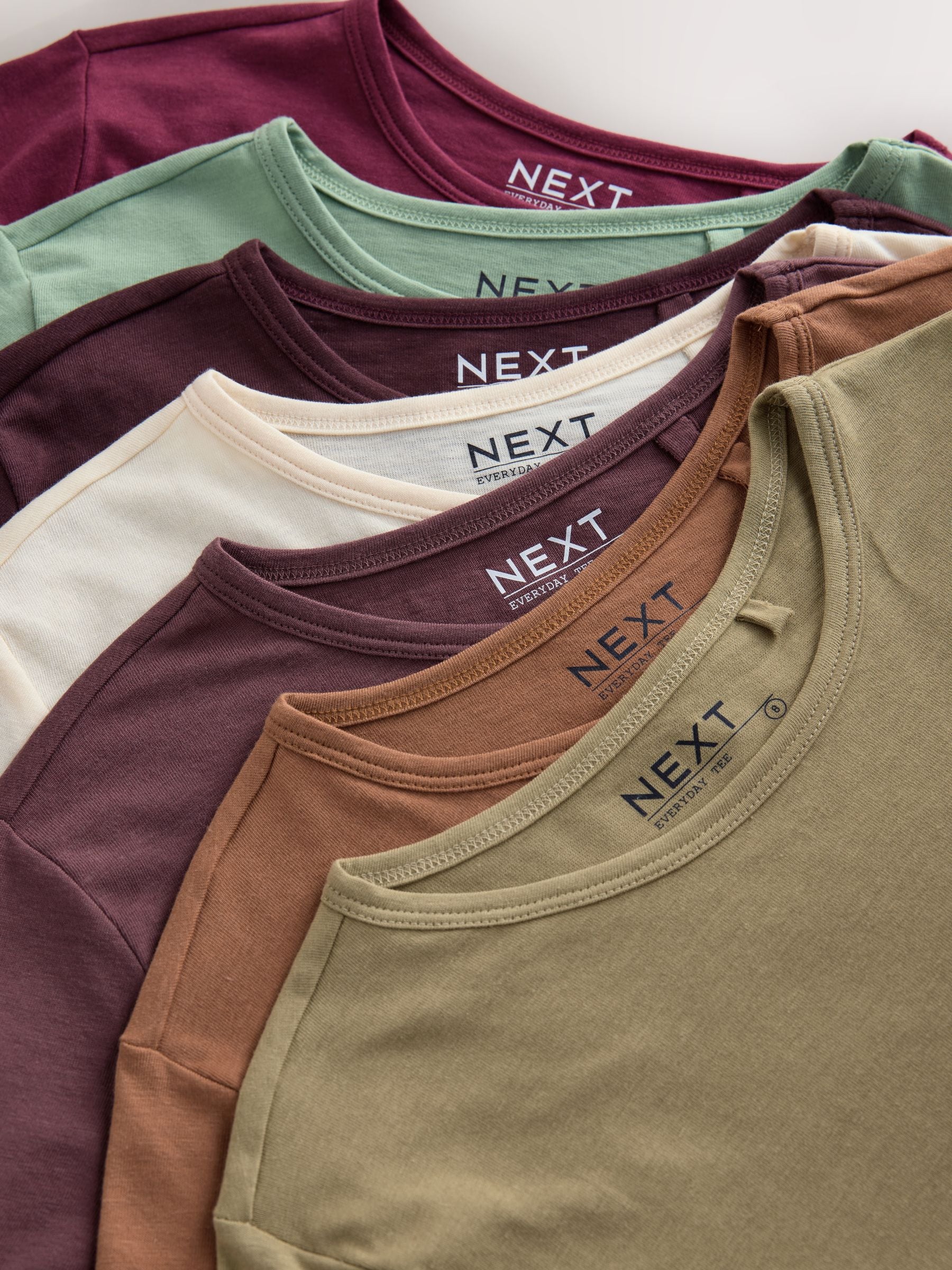 Aardse tinten - Set van 7 katoenen T-shirts met ronde hals voor alle dagen