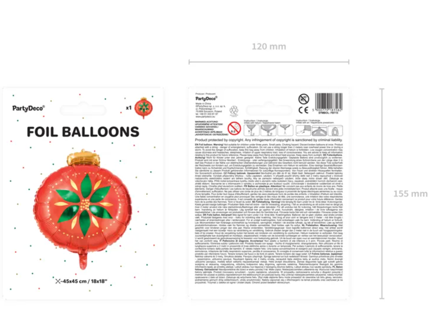 Helium Ballon Kerstbal Leeg 45cm