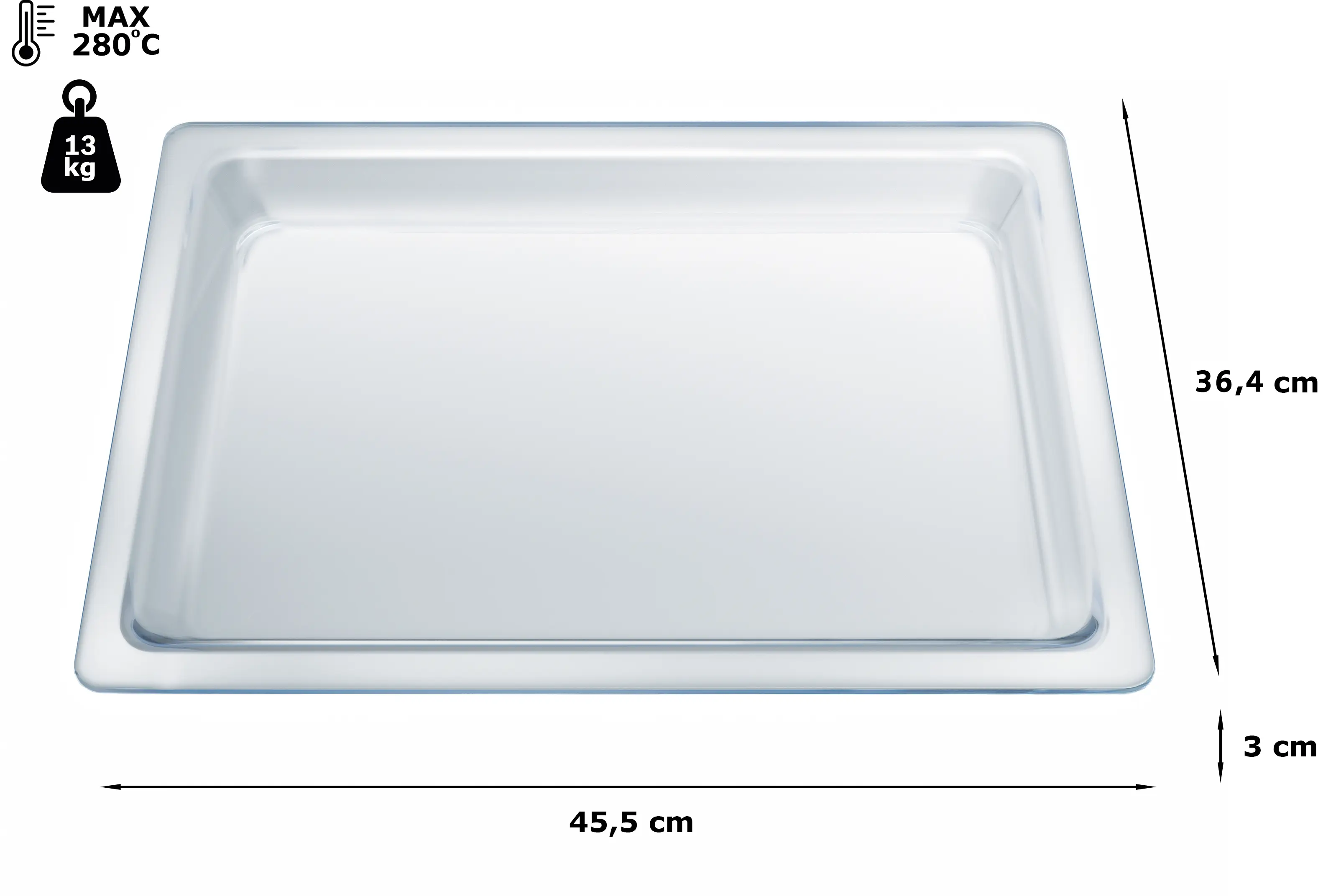 Glazen schaal 30 x 455 x 364 mm vaatwasserbestendig, HEZ636000 • 17000305