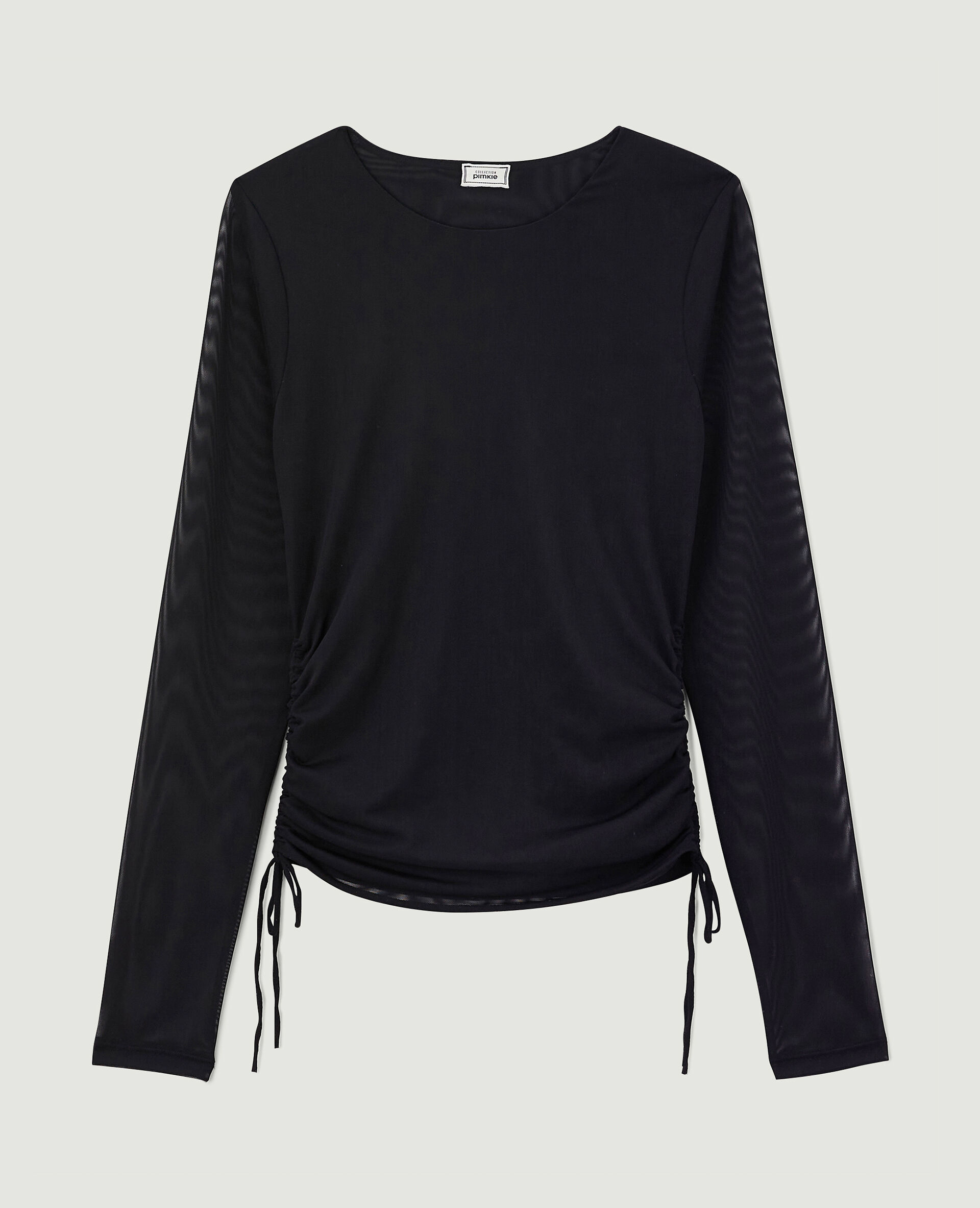 Top en tulle avec liens coulissants - Noir