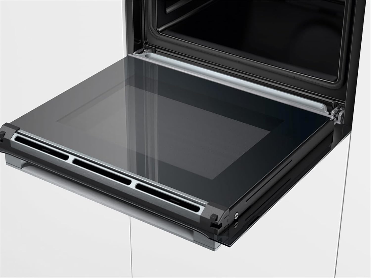 Bosch HSG636BB1 Serie 8 Einbau-Dampfbackofen, Schwarz, 60 x 60 cm, 1 L Wassertank, EcoClean Direct Reinigungshilfe, Bosch Assist Backeinstellung auf Knopfdruck, 4D Heißluft Backen auf 4 Ebenen