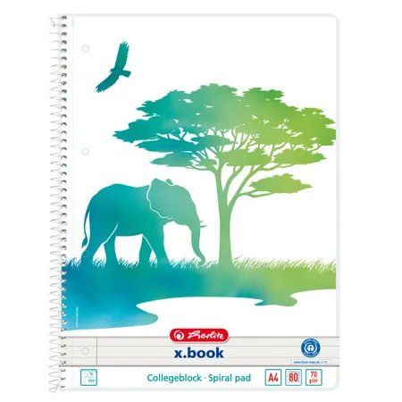 Herlitz Spiralblock A4 GREENline 80 Blatt liniert mit Rand Motiv Elefant