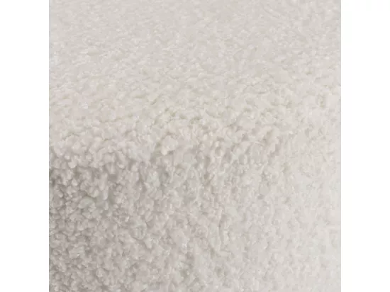 ALBANE - Pouf rond tissu bouclette blanc pieds croisés métal noir