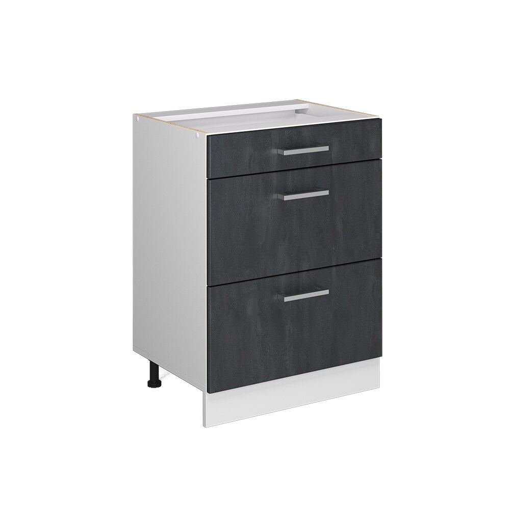 Vicco Schubladenunterschrank R-Line Schwarz Beton Weiß 60 cm mit Arbeitsplatte Anthrazit