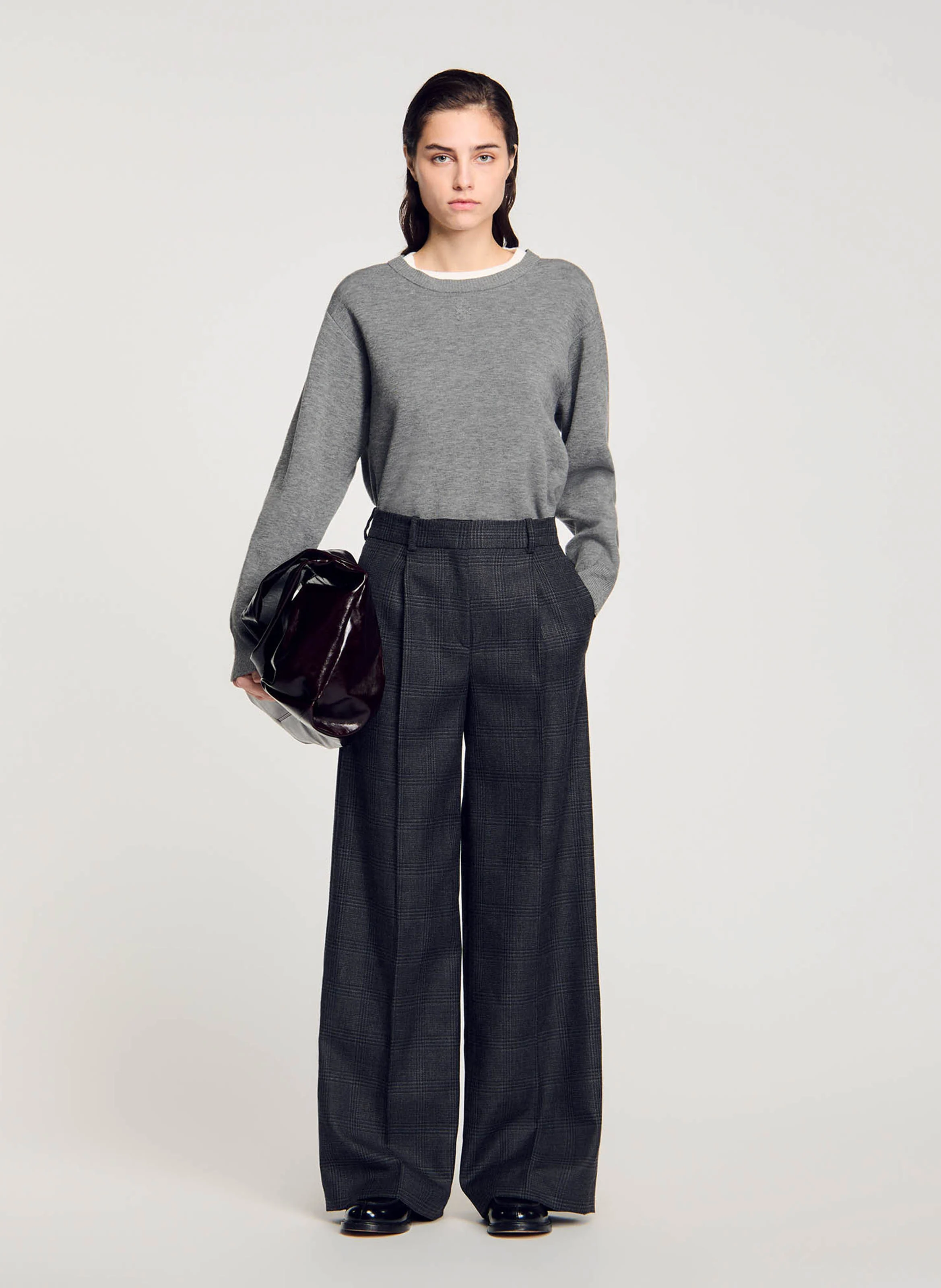 Pantalon de costume à carreaux en laine | Gris