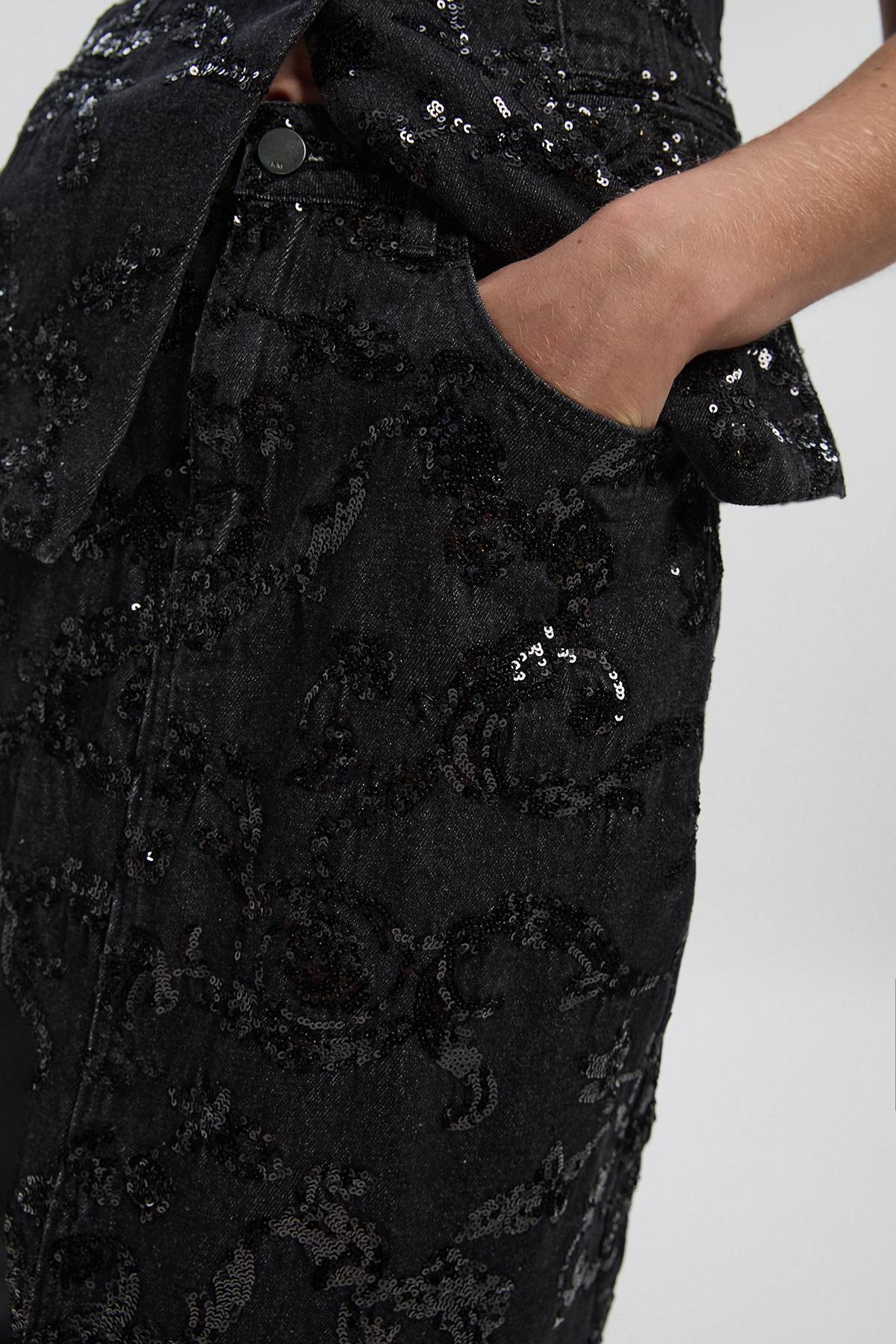 KarenMillen Jupe Crayon en Denim à Paillettes
