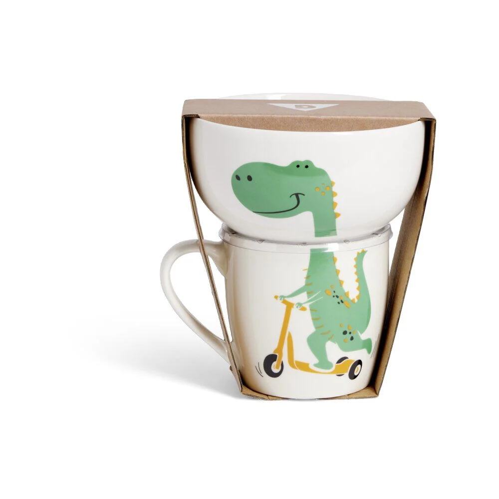 Ensemble bol et mug en porcelaine motif enfant motif dinosaure H15cm