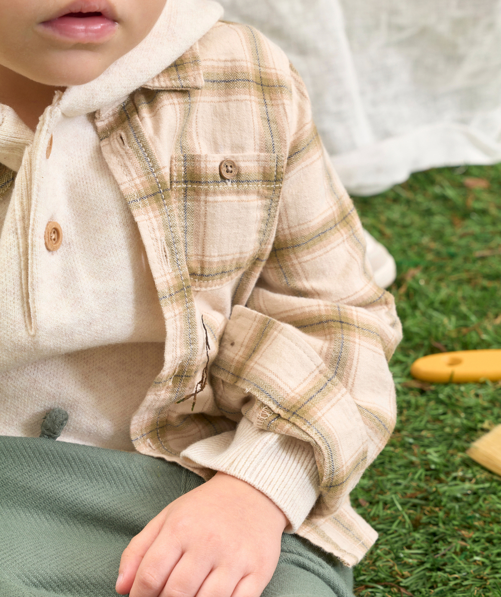 CHEMISE À CARREAUX BÉBÉ GARÇON ÉCRU ET VERT