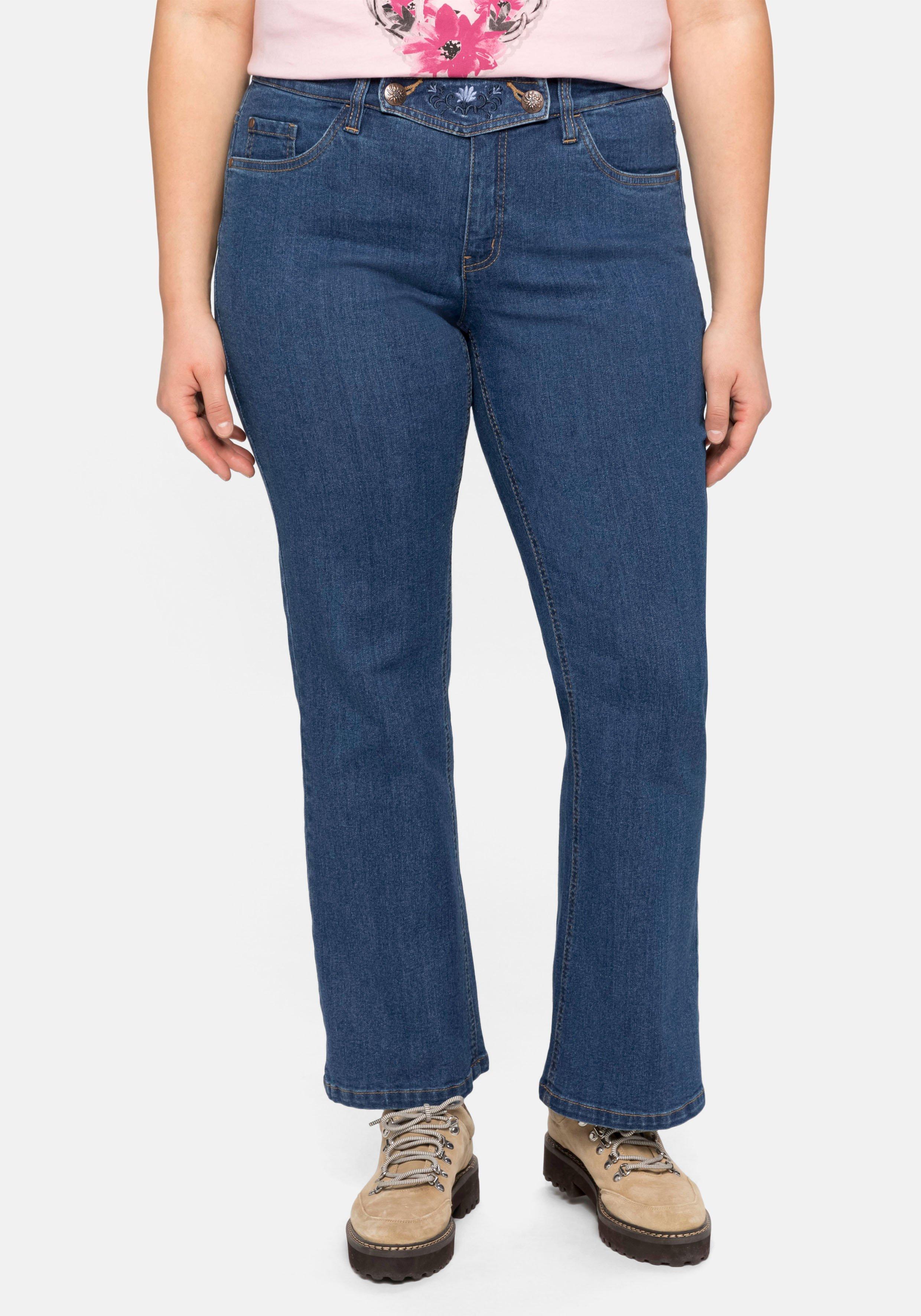 Bootcut Trachtenjeans mit abknöpfbarem Latz