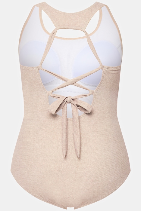 Badeanzug, Juteoptik, Softcups, Zierknoten