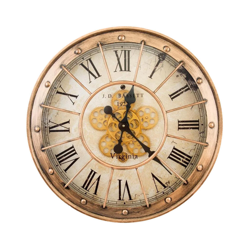 LW Collection Wandklok radar Waylon bruin 60cm bewegende tandwielen
