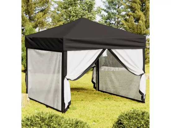 Tente de réception pliable avec parois Noir 3x3 m
