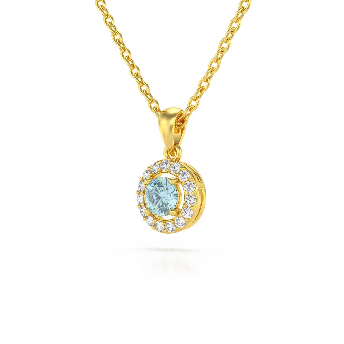 Collier Pendentif ADEN Or 585 Jaune Aigue-Marine et Diamants Chaine Or 585 incluse 0.56grs