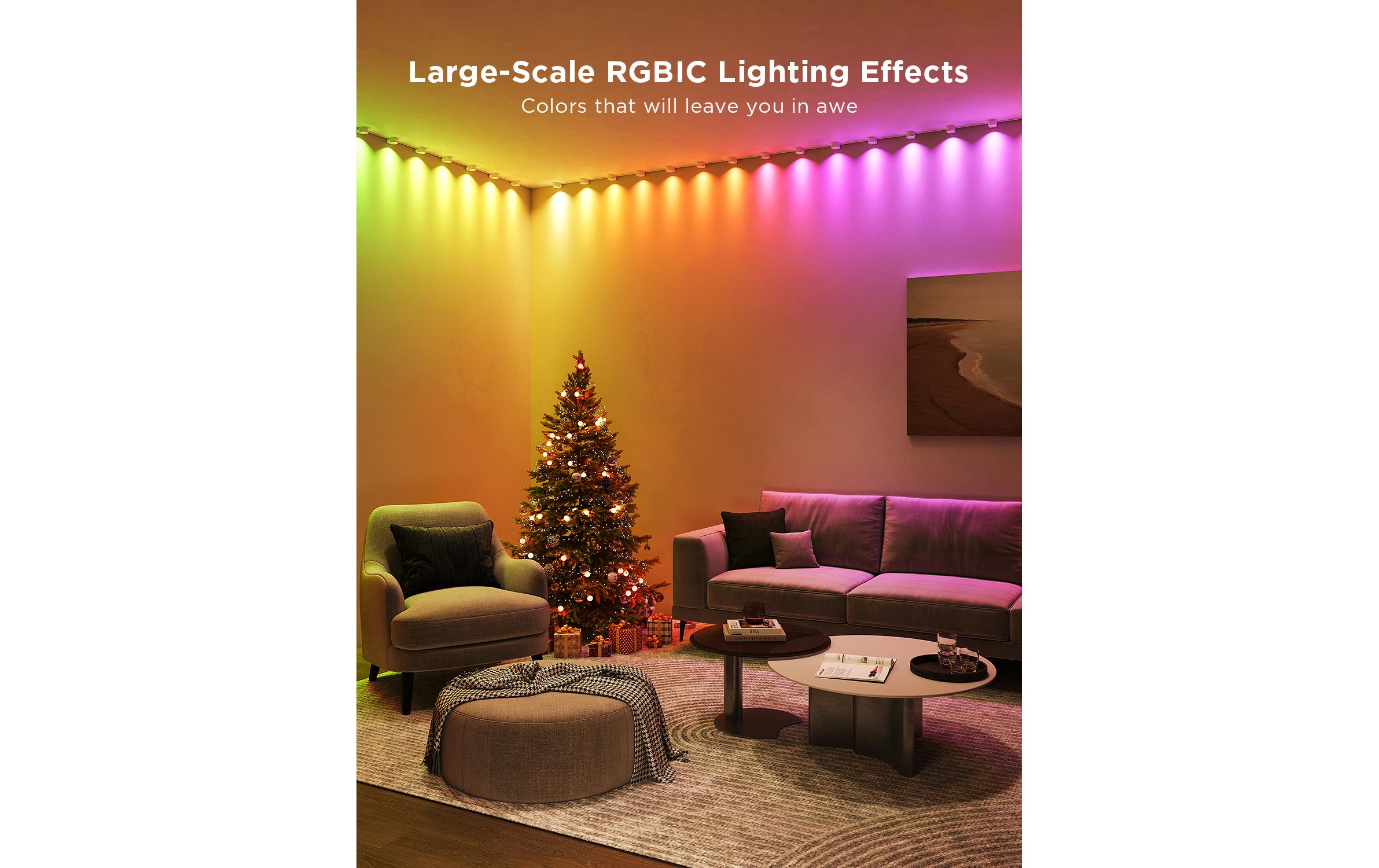 LED String-Downlights, RGBIC, 3 mSmarte LED-Lichterkette/Deckenleuchte mit RGBIC-Segmentfarben