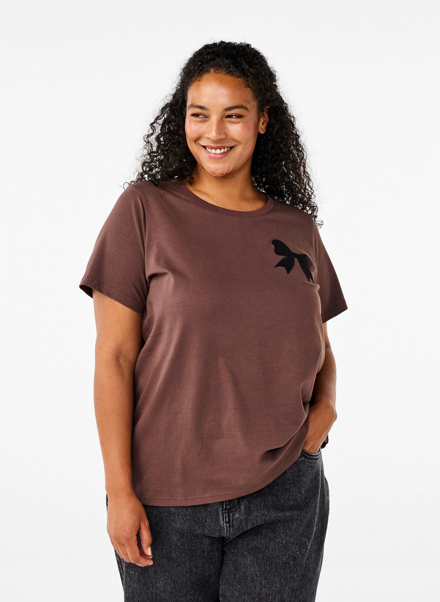 Bomulds t-shirt med sløjfe