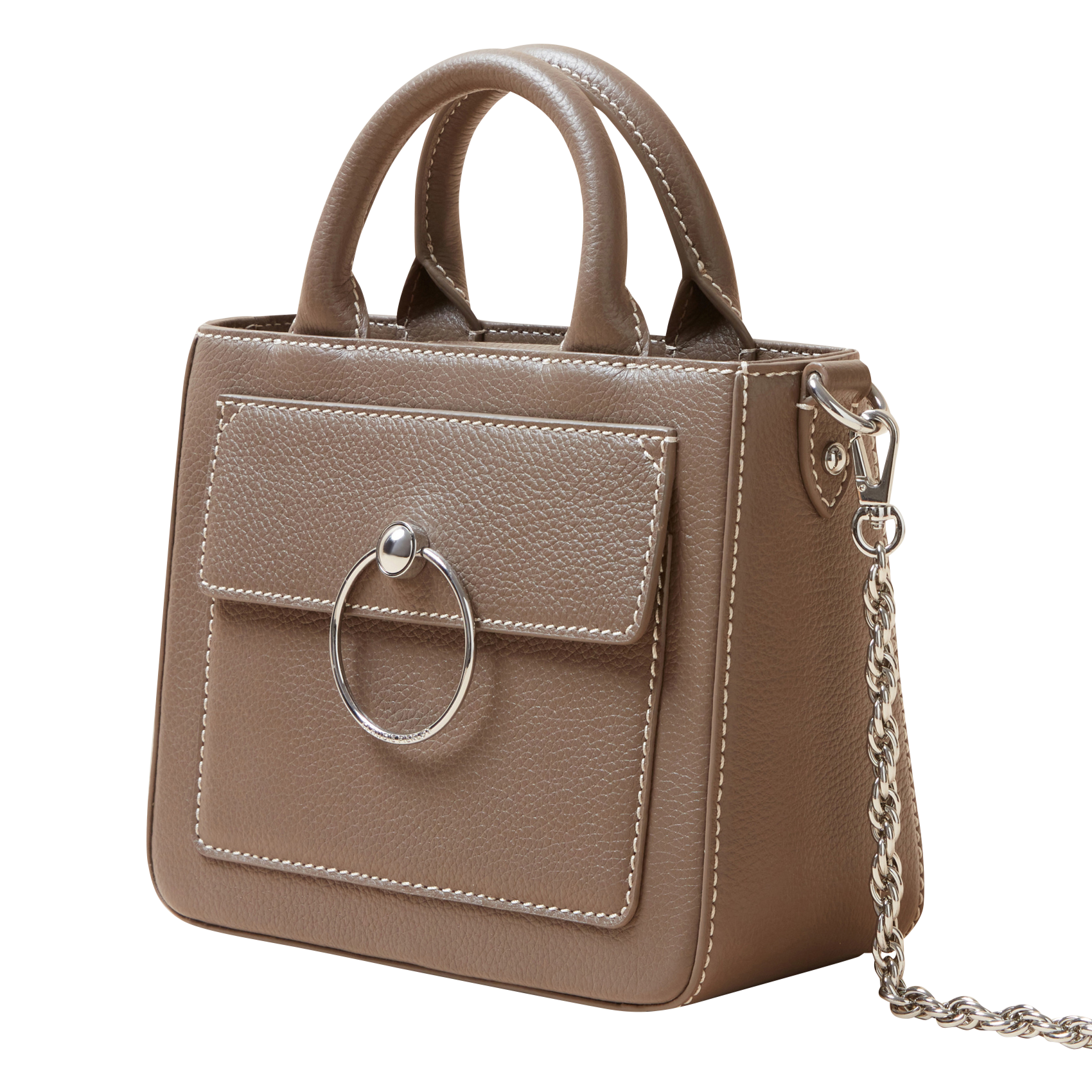 Sac bandoulière en cuir grainé avec chaîne | Marron