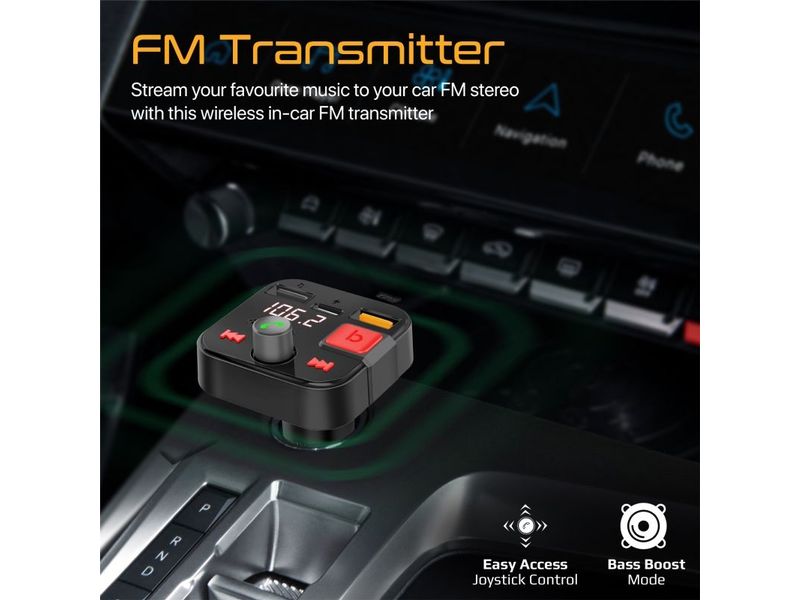 Promate ProMate PowerTune-30W FM-Transmitter Bluetooth FM-Transmitter mit Freisprecheinrichtung und Quick Charge 3.0