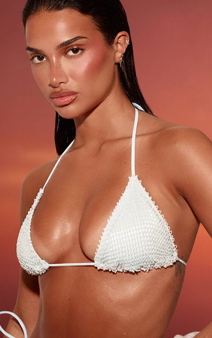 Bleu Pâle Haut De Bikini Triangle Texturé Pour La Natation