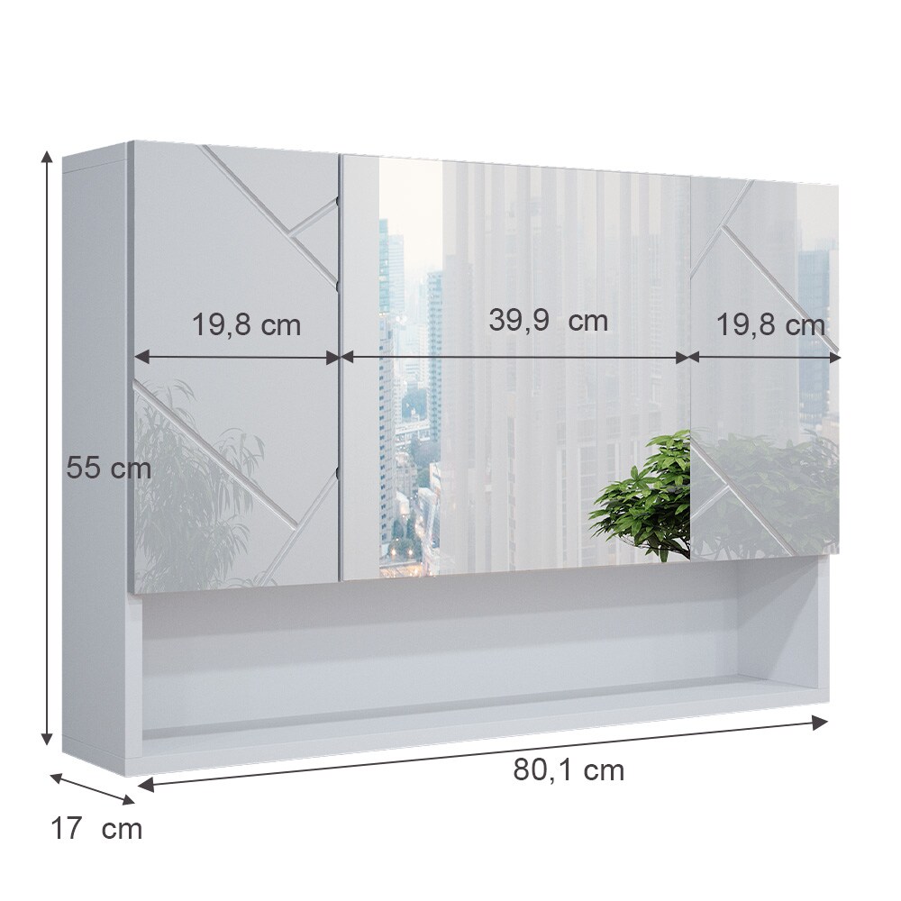 Vicco Spiegelschrank Badspiegel Wandspiegel Irma Weiß Hochglanz 80 cm modern Badezimmer Spiegel Badezimmerschrank Badezimmermöbel Spiegeltür Schranktür Hängeschrank Einlegeboden Regal Ablage