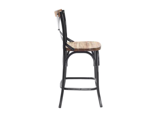 Tabouret de bar industriel en bois et métal vieilli noir 65 cm JAKE