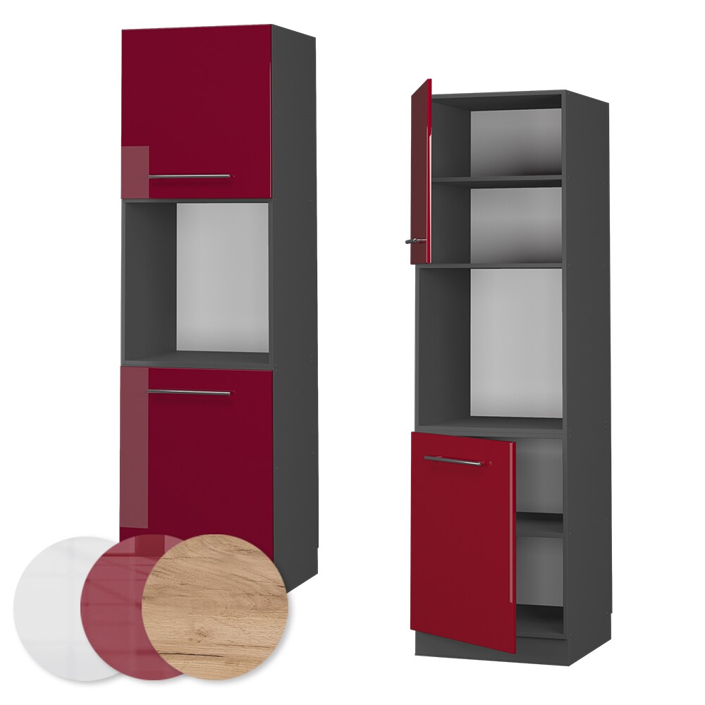 Vicco Herdumbauschrank Küchenschrank Küchenmöbel Fame-Line Anthrazit Bordeaux Rot60 cm modern Hochglanz Küche Einbauküche Blende Herdschrank Hochschrank Küchenzeile Drehtür Einlegeboden