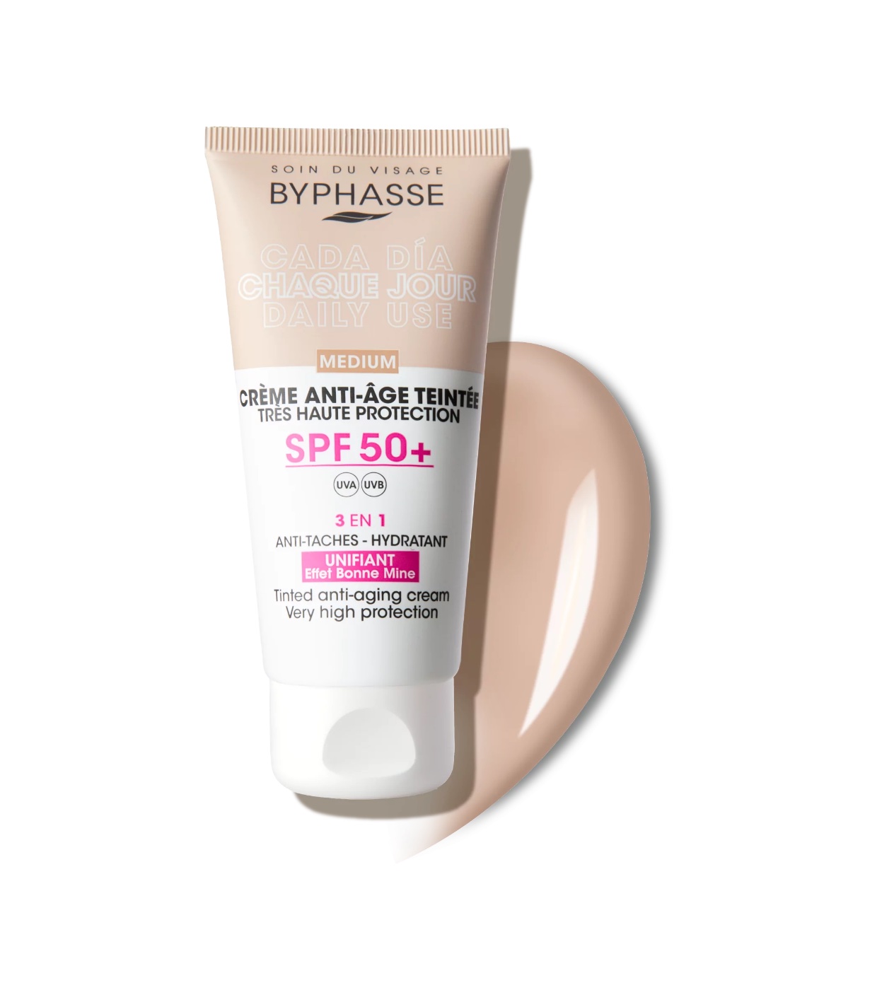 Byphasse - Creme facial antienvelhecimento com cor FPS 50+ - Medium