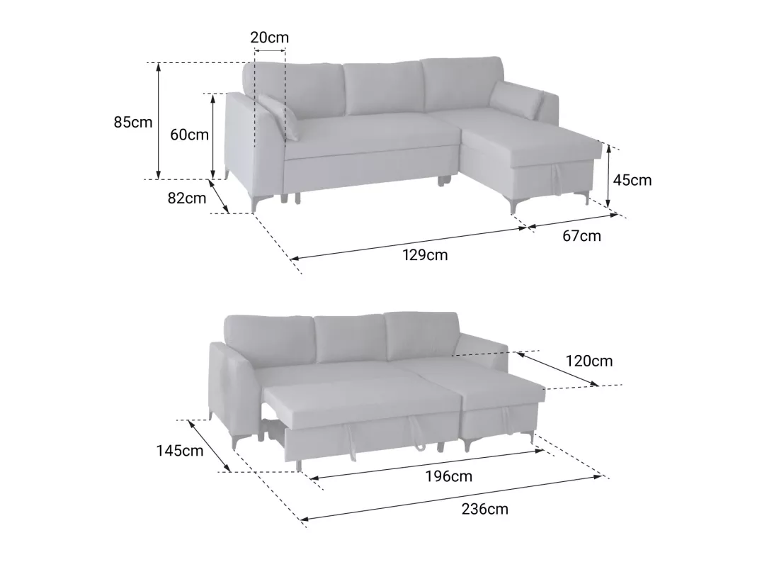 Canapé d'angle convertible LOGAN 3 places gris chiné - HAPPY GARDEN