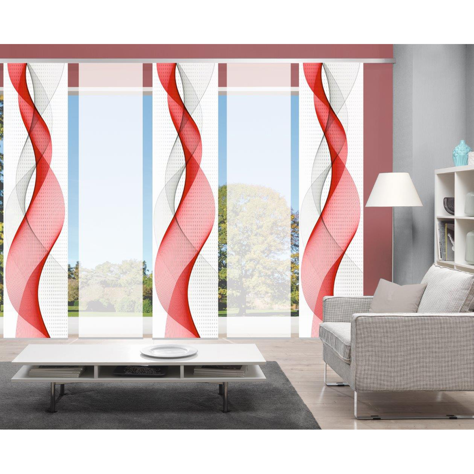 5-teiliges Schiebevorhang-Set OPALIA - rot - je 60x245 cm