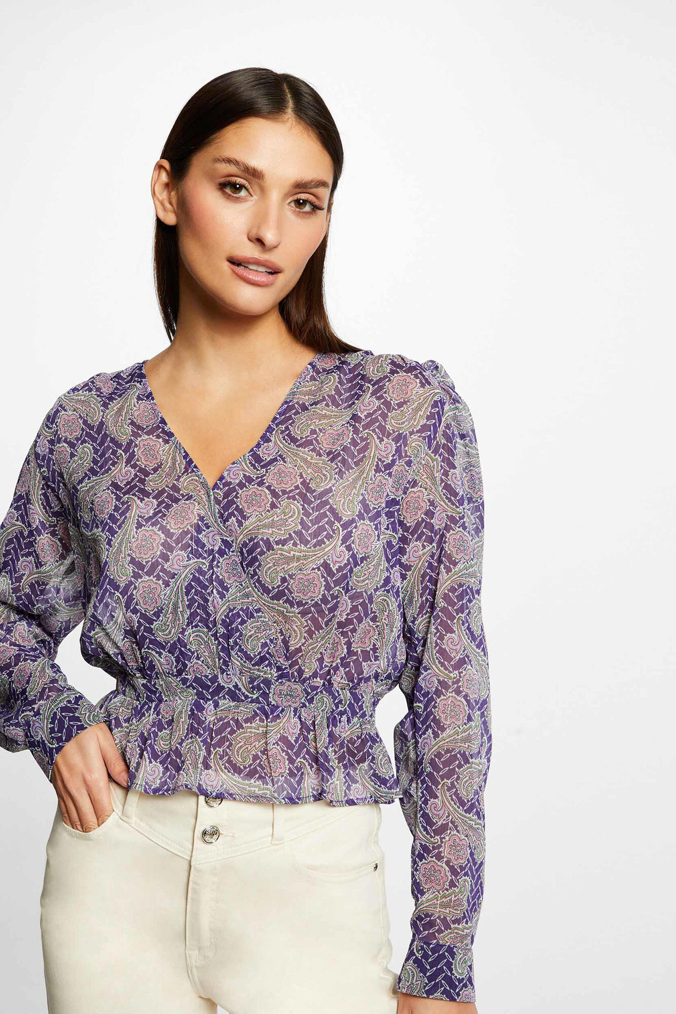 Blusa de manga comprida estampada - Roxa