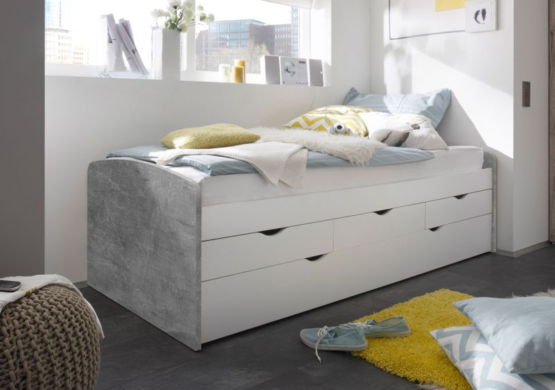 Kajuitbed Nasri - Beton/Wit - Multifunctioneel met Bedlade