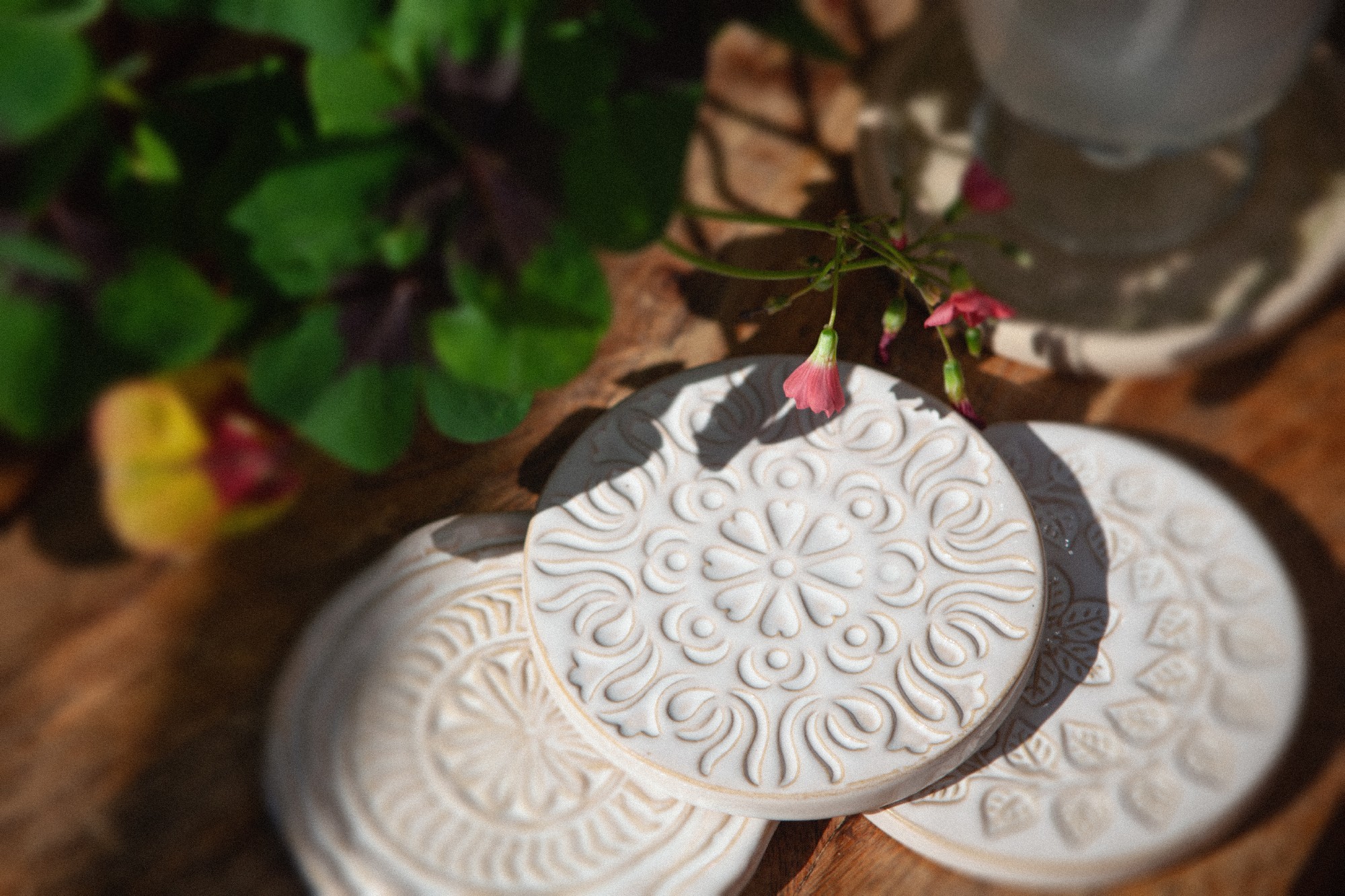Keramikuntersetzer 'Ornament', beige, Ø 10 cm, H 1 cm zu 5,00