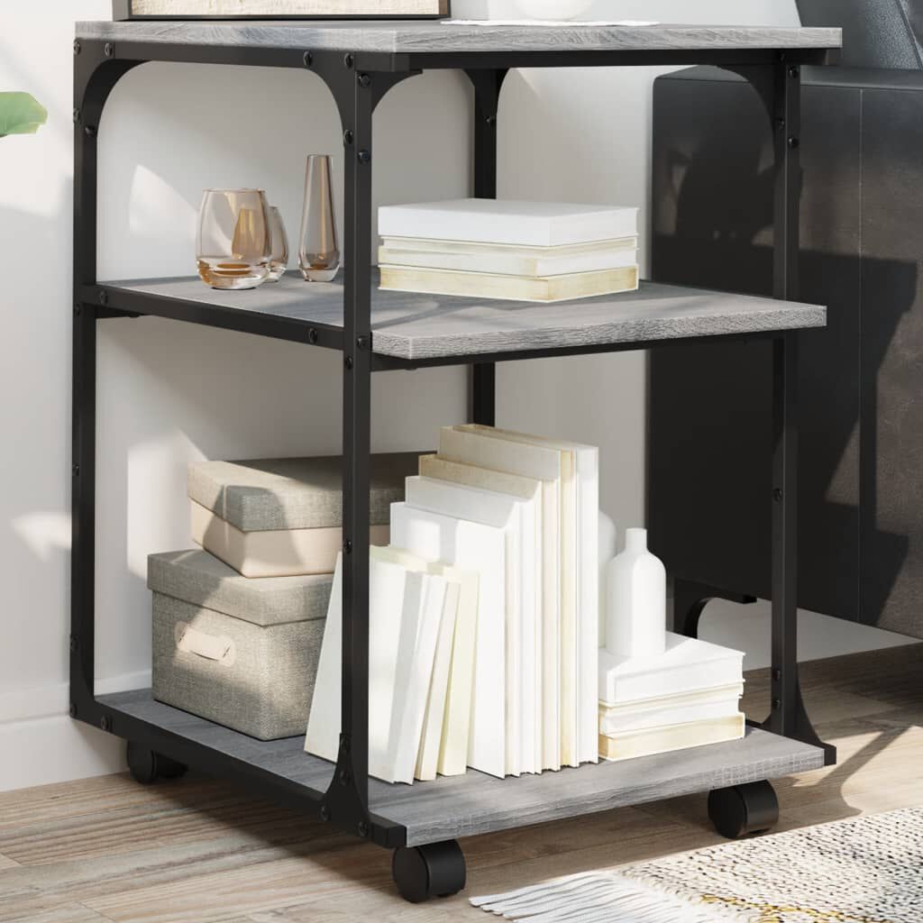 vidaXL Printerstandaard met 3 lagen, grijs Sonoma eiken, 43x48x64 cm