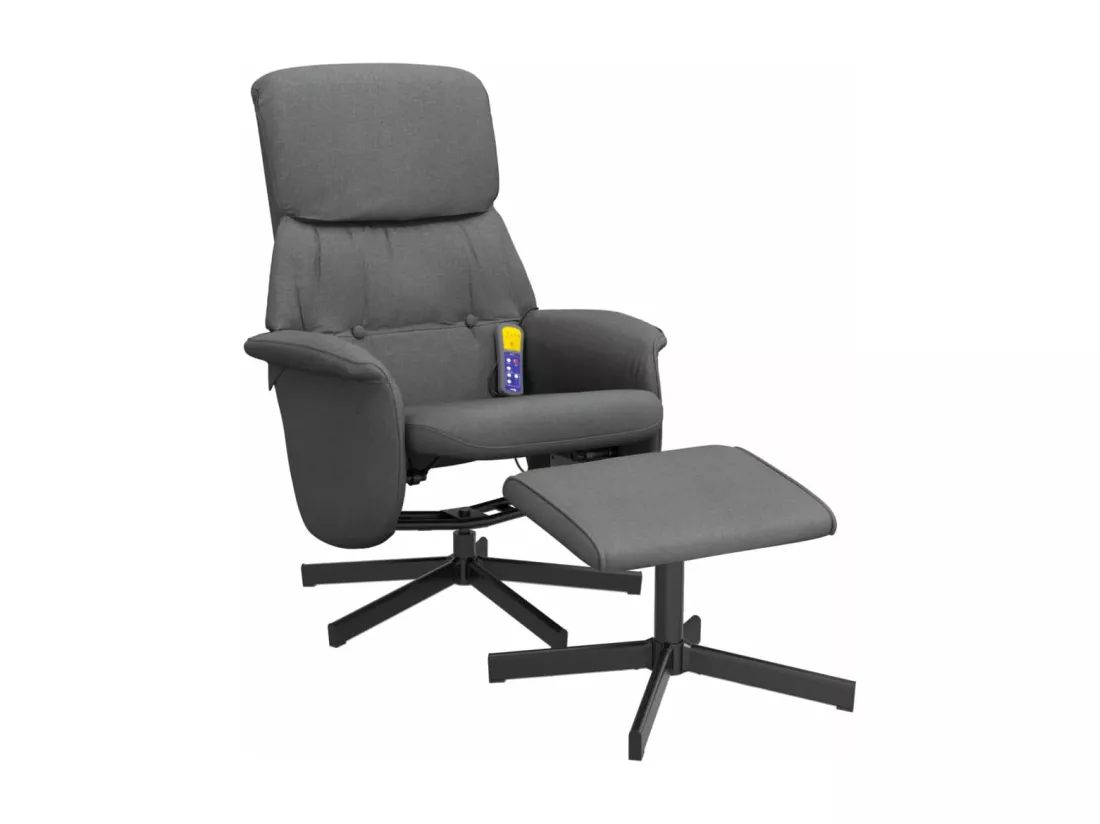 Fauteuil massant inclinable et repose-pieds gris foncé tissu