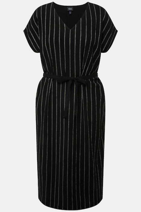 Jersey-Midikleid, Struktur, V-Ausschnitt, ärmellos
