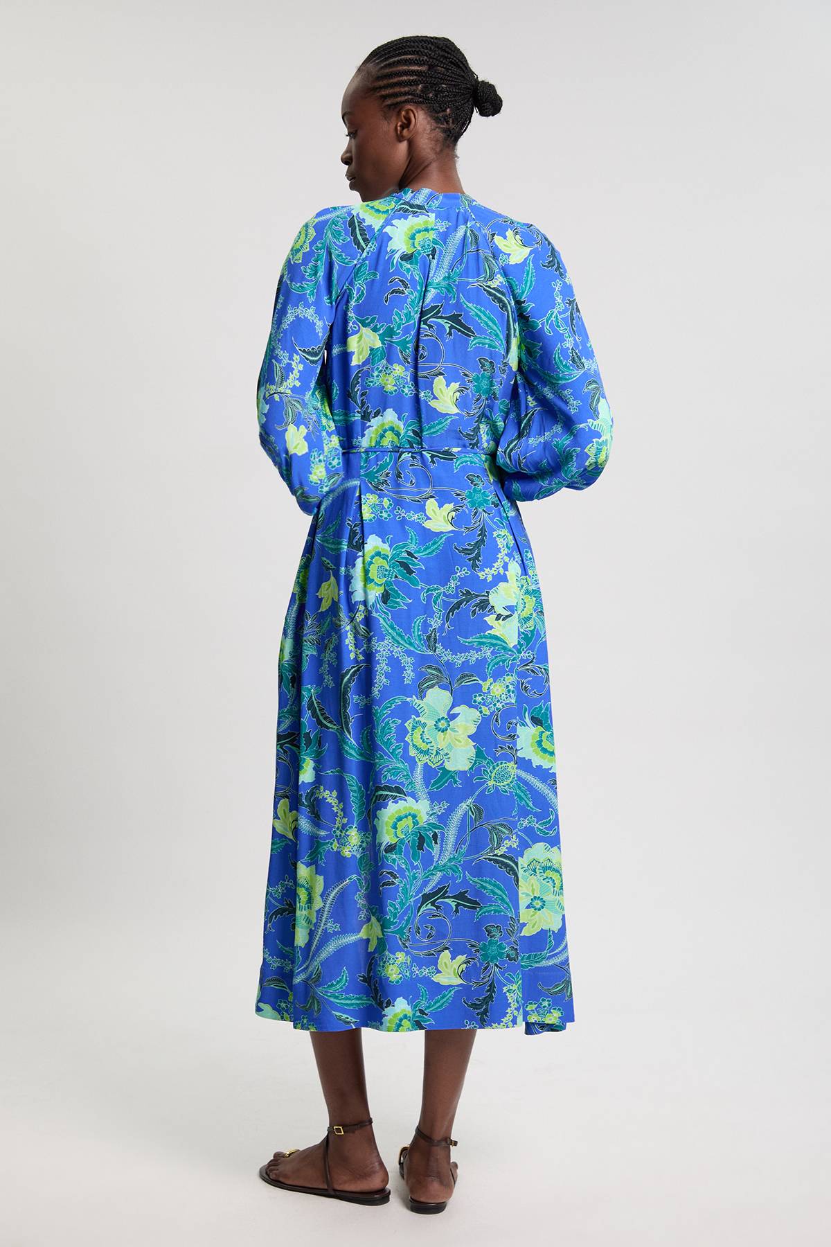 KarenMillen Robe Chemise Midi En Viscose Tissée À Imprimé Floral Cobalt