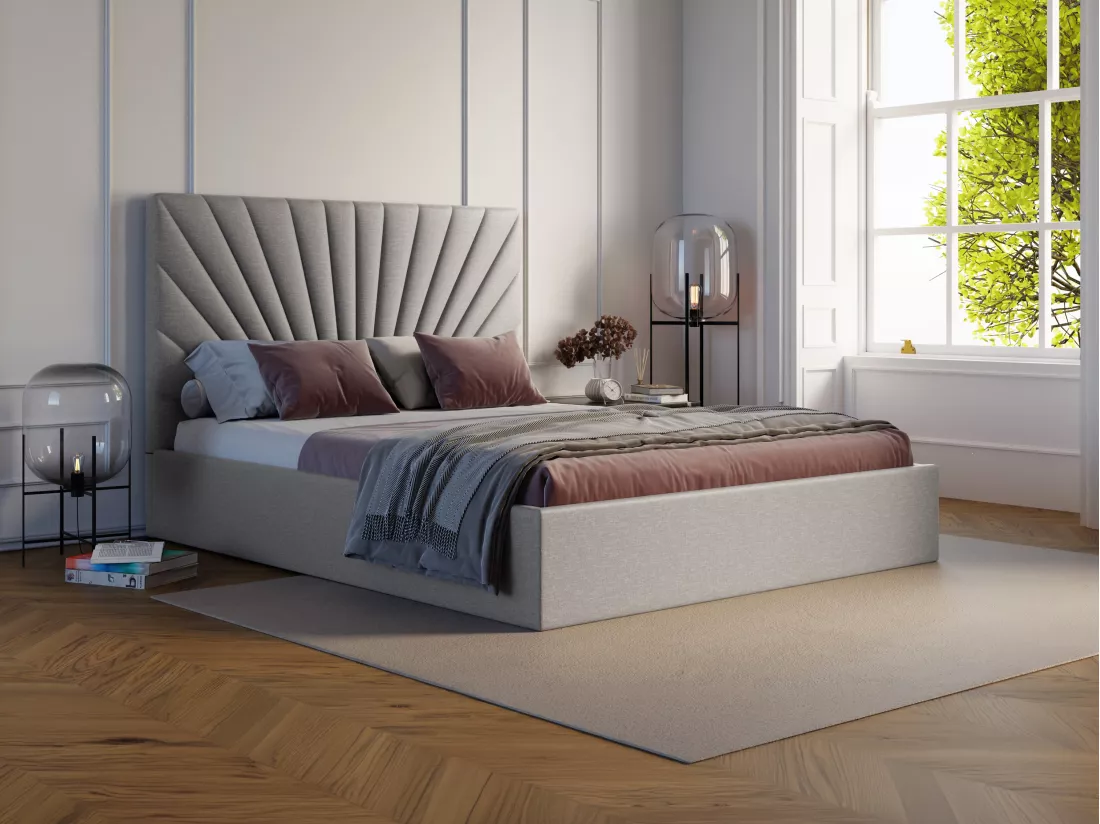 Lit coffre 140 x 190 cm - Tissu - Gris clair + Matelas - RILIODA de Pascal Morabito