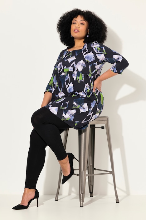 Longshirt, A-Linie, Carree-Ausschnitt, 3/4-Arm