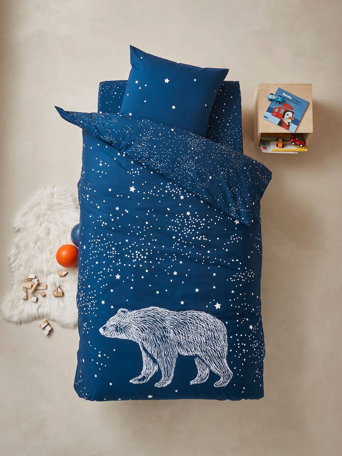 Lençol de elástico infantil Ours Polaire, estampa azul escura