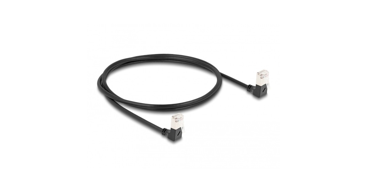 DeLOCKRJ45 Network Cable Cat.6A S/FTP Slim 90° downwards / downwards angled 1 m kabel  (Zwart)