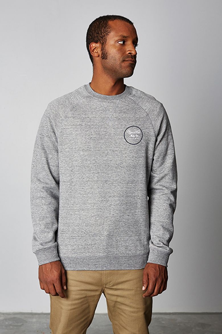 Brixton Wheeler Crew Heather Grey Navy L