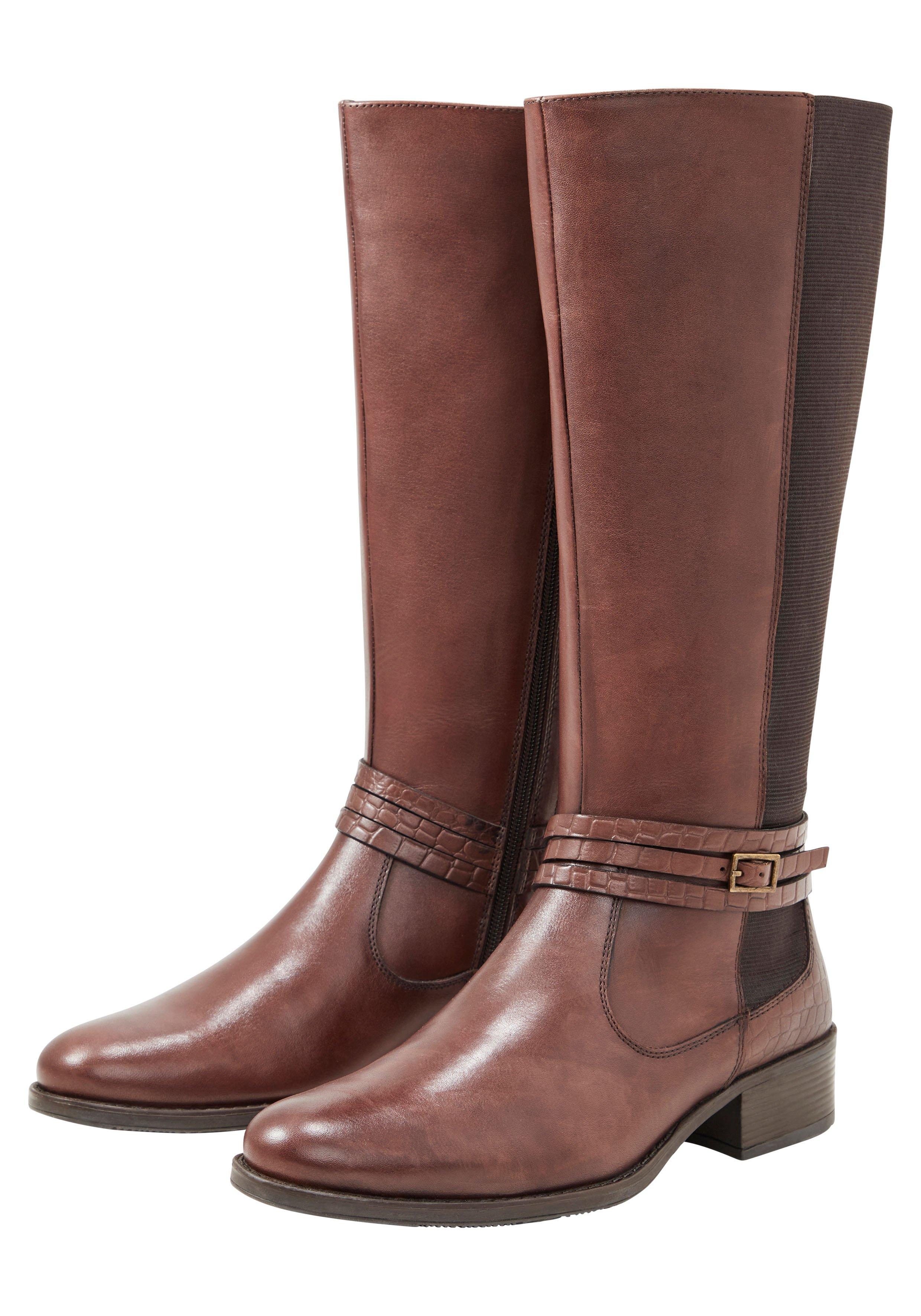Weitschaftstiefel aus Leder, mit Zierschnalle