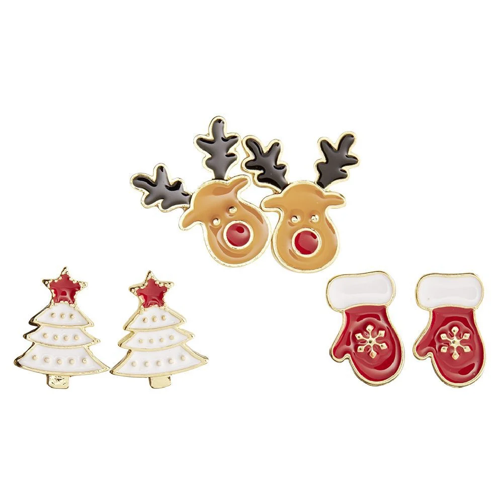 Boucle d'oreille Noël x3 renne - moufle - sapin