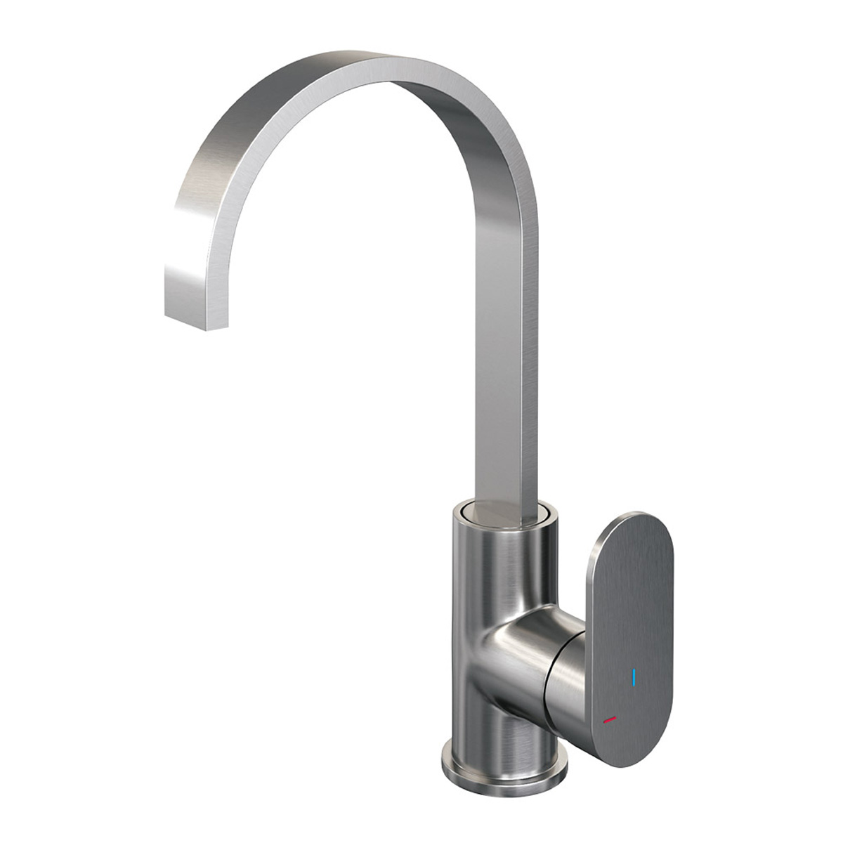 Brauer Brushed Edition ColdStart wastafelkraan hoog met draaibare platte uitloop model C RVS geborsteld PVD