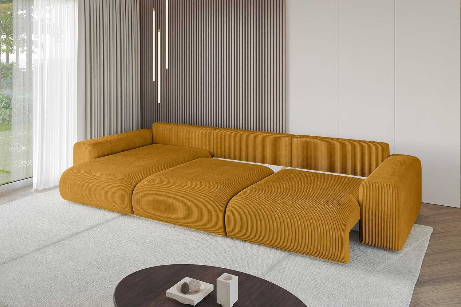 ALTDECOR Ecksofa mit Schlaffunktion und Bettkasten Corner Sofa Bett Eckcouch Couch L-Form Schlafcouch Ausziehbar Wohnlandschaft Schlafsofa Cauchsofa Eskar-L2-364x176x84 Senfgelb