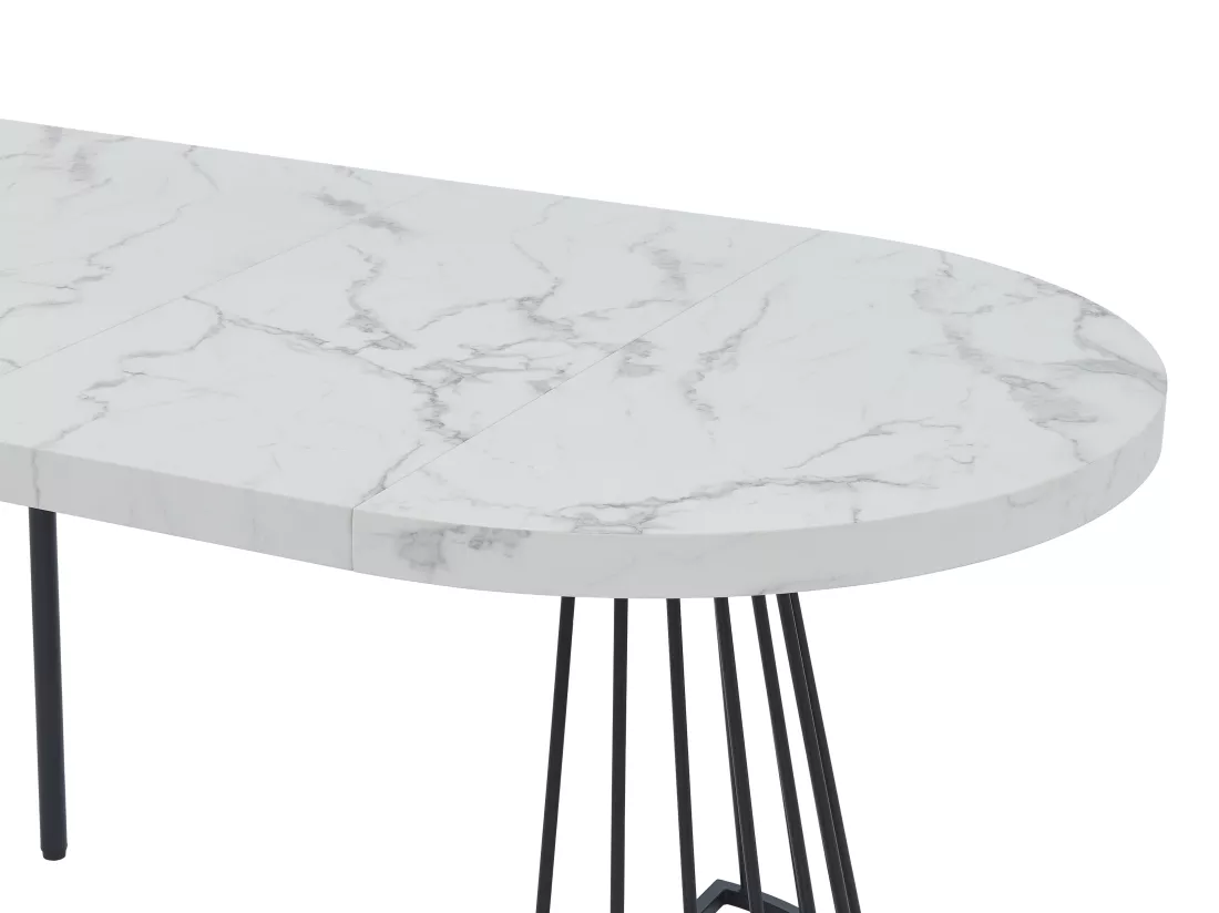 Table à manger extensible 2 à 12 personnes en MDF et acier - Effet marbre blanc et Noir - FIRELA