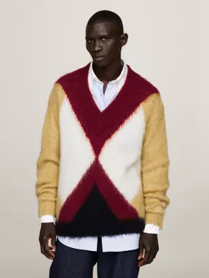 Suéter Crest Relaxed Fit com estampa Argyle para ambos os sexos