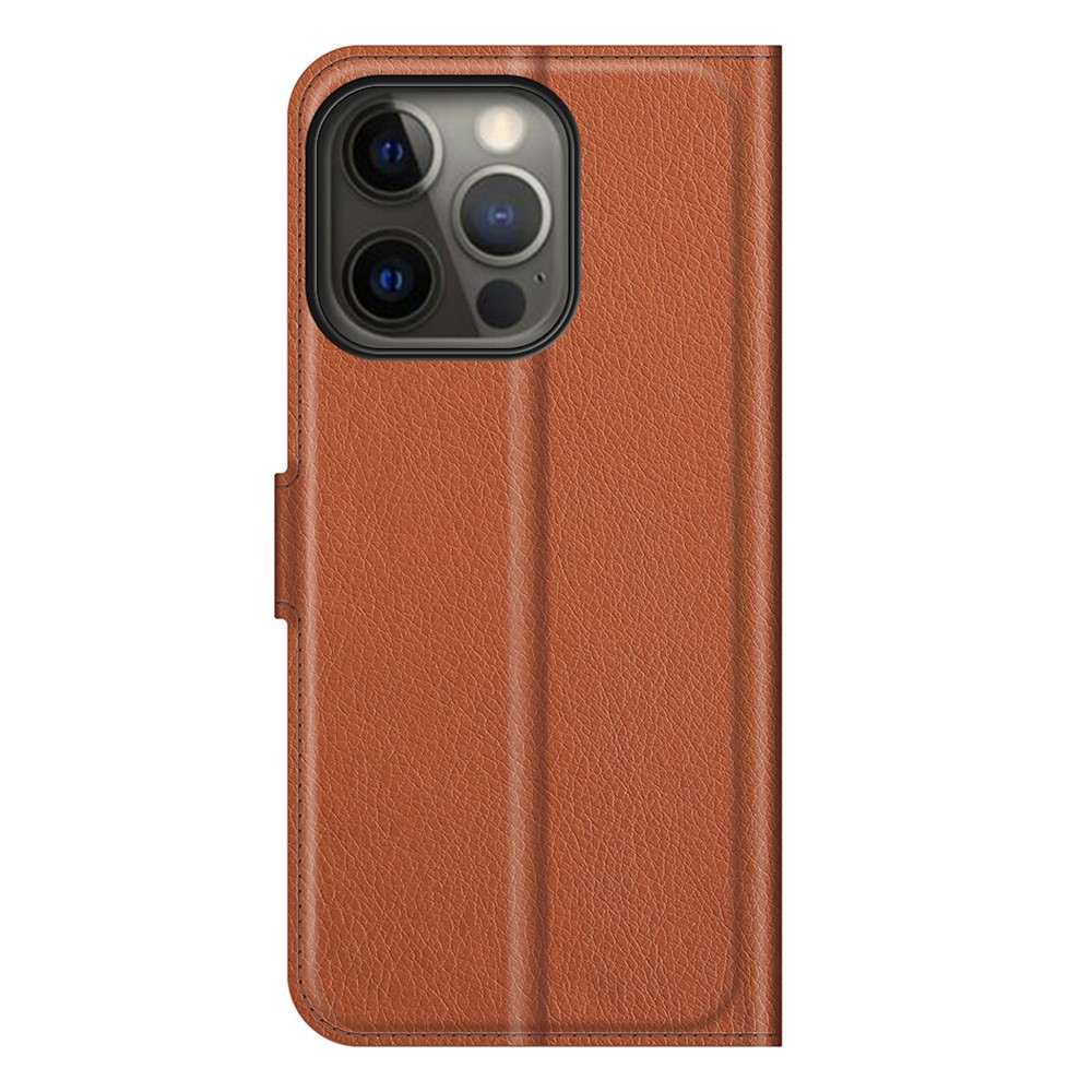 iPhone 13 Pro Leder Tasche Flip Cover Litchi Look - Braun