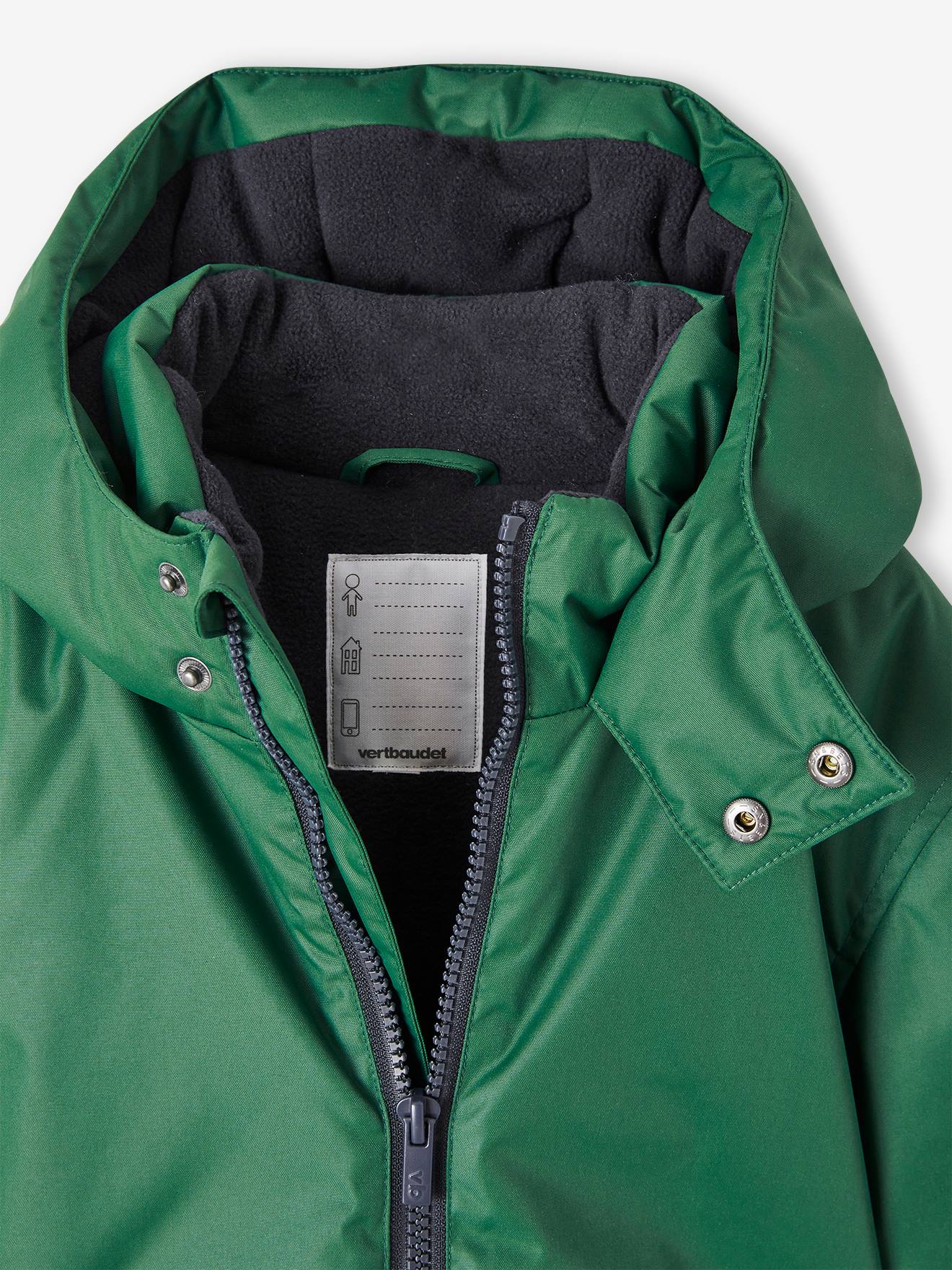 Parka verde com capuz e forro de lã para meninos
