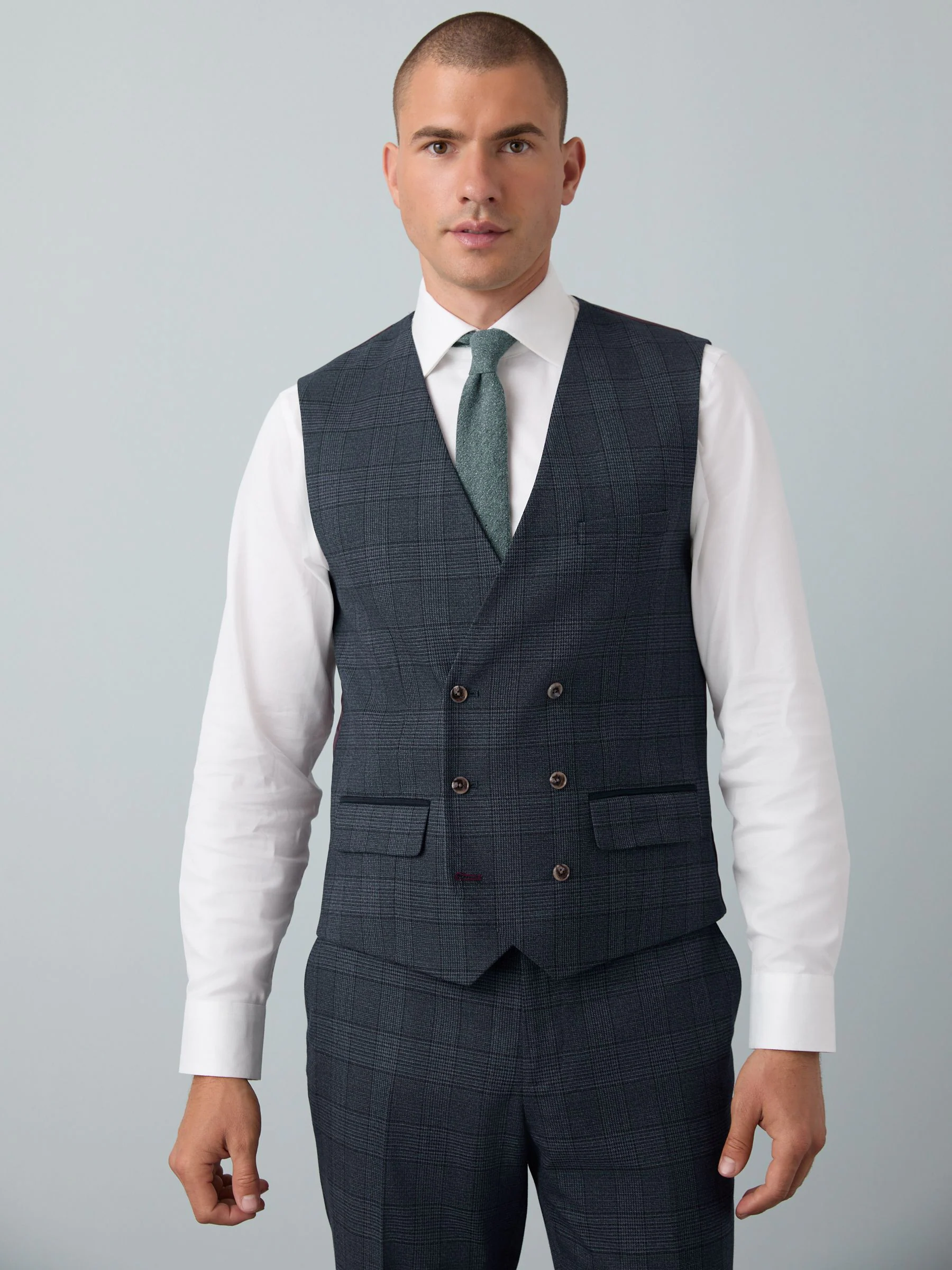 Blauw - Maatgesneden kostuum met ruit: herenvest